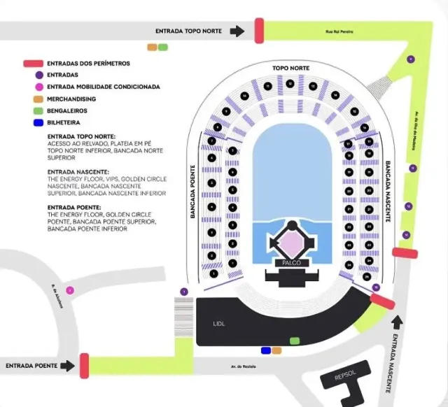 Mapa Kendrick Lamar e SZA no Estádio do Restelo, em Lisboa, 2025.